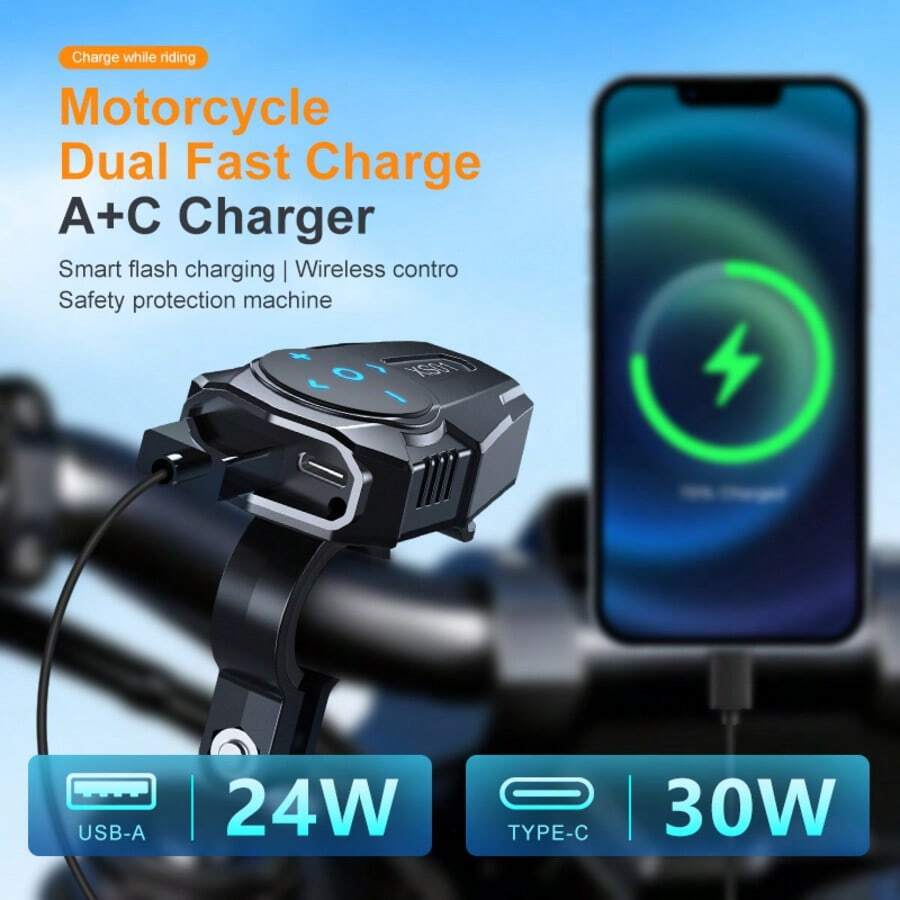 Charger USB Motor Pengontrol Bluetooth Port Ganda Pengisian Cepat USB-A Tipe-C Charger Ponsel Motor XS01 Aksesori Sepeda (Cocok Untuk Motor 12-24V DC)