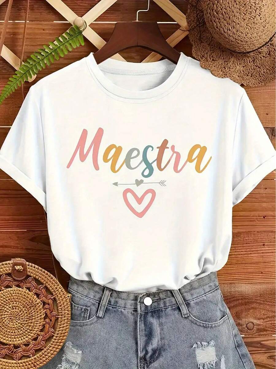20261Pc Camiseta Gráfica Maestra para Mujer - Camiseta Casual de Cuello Redondo Amarilla con Estampado de Corazón y Flecha, Ideal para Maestras y Educadoras, Regalo Perfecto para el Día del Maestro o el Regreso al Aula, Camisetas para Profesores2026 - Blanco - Ver 1