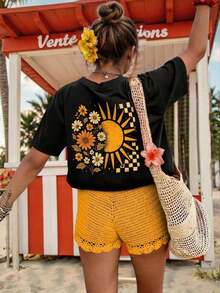 Women's Plus Size Short Sleeve T-Shirt With Round Neck, Loose Fit, Casual - 黑色 - 查看 3