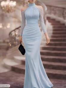 2026 New Sexy Style Of Sexy And Fashionable Party Dress With A Halter Neck, Elegant And Refined Chiffon Off-The-Shoulder Long-Sleeved Evening Gown - 紅色 - 查看 2