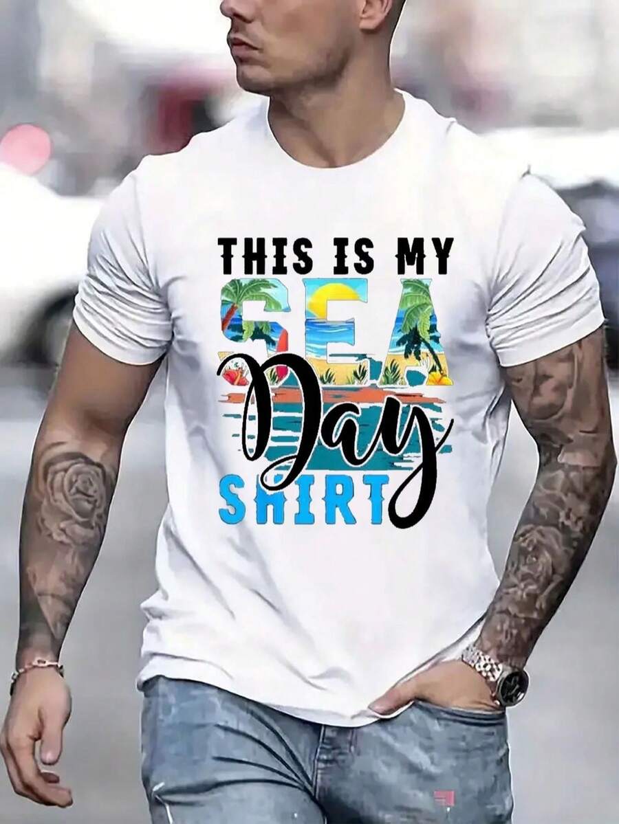 Men's Casual Short-Sleeved T-Shirt, 1 Piece, 100% Cotton - Comfortable Round Neck, Soft And Attractive T-Shirt. - 白色 - 查看 1