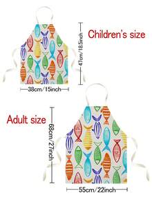 1 pieza Delantal con estampado de pez de acuarela de dibujos animados impreso por un solo lado, delantal unisex de cocina con lazo en el cuello, delantal protector de cocina para decoración del hogar - Multicolor - Ver 3