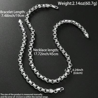 Bộ trang sức 2 món mạ bạch kim 18K cổ điển, làm từ hợp kim đồng rỗng, gồm nhẫn, dây chuyền và vòng tay, phù hợp cho cả nam và nữ đeo hàng ngày và dự tiệc, là món quà tuyệt vời.