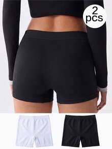 2 chiếc quần đùi boyshort đen & trắng, đồ lót không đường may siêu mềm, thân thiện với da & co giãn cao, chống nhăn & thoáng khí, kiểm soát bụng & nâng mông, thoải mái cả ngày, phù hợp mặc hàng ngày, mặc dưới váy & chân váy, yoga & gym, trang phục thường ngày, nội y hàng ngày, đồ mặc lớp cơ bản - Nhiều màu - Xem 1