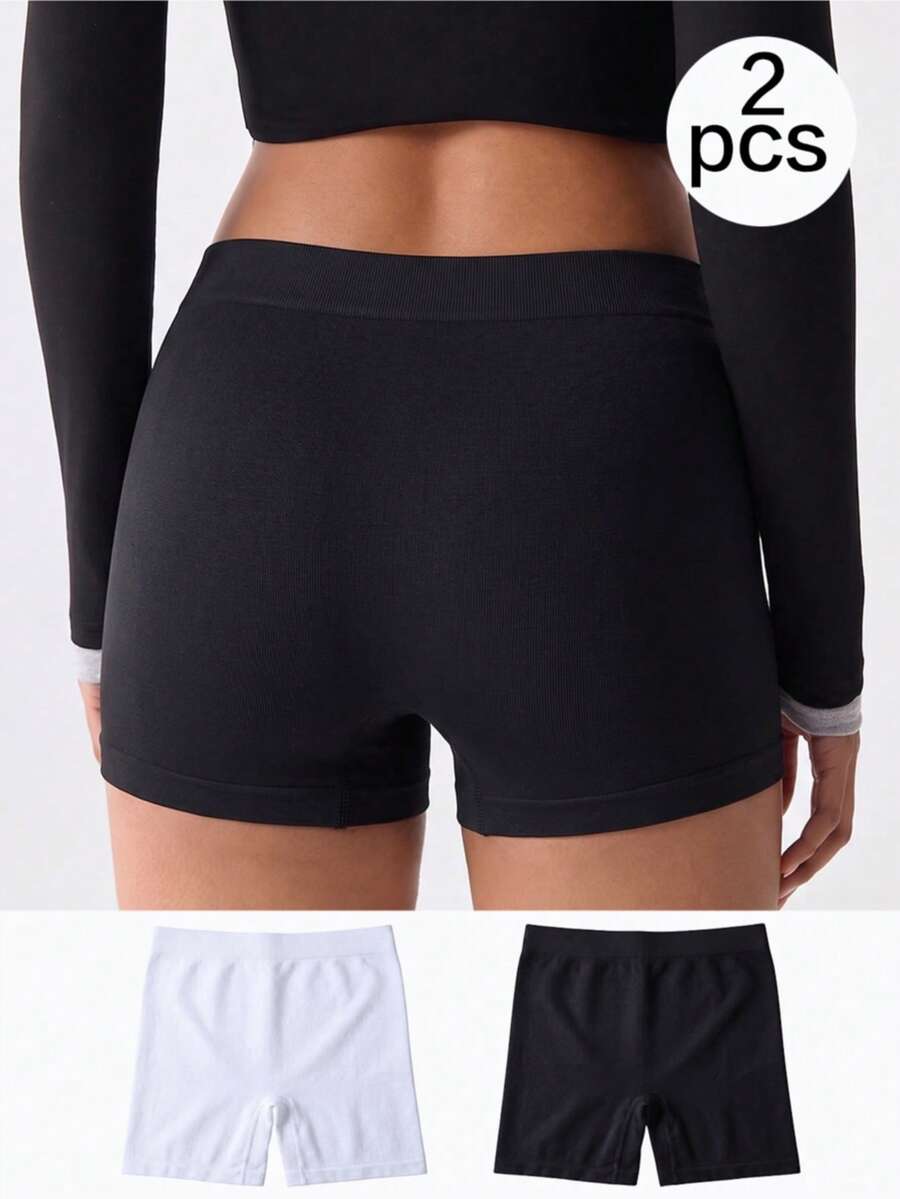 2 chiếc quần đùi boyshort đen & trắng, đồ lót không đường may siêu mềm, thân thiện với da & co giãn cao, chống nhăn & thoáng khí, kiểm soát bụng & nâng mông, thoải mái cả ngày, phù hợp mặc hàng ngày, mặc dưới váy & chân váy, yoga & gym, trang phục thường ngày, nội y hàng ngày, đồ mặc lớp cơ bản - Nhiều màu - Xem 1