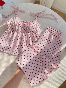 xhexheComfortcana Conjunto de 2 piezas de camiseta de tirantes y pantalones con estampado de lunares, estilo casual de primavera para mujer.Conjunto de 2 piezas de lunares lindo para verano.Conjunto de 2 piezas de lunares para Halloween.xhexhe - Rosa - Ver 8