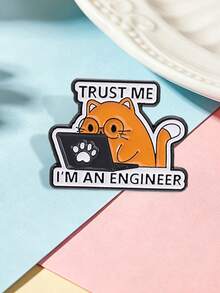 Trust Me I'm An Engineer Enamel Pin Working Orange Cat Wearing Glasses Brooch Backpack Clothing Badge Jewelry Gift For Friends - Multicolor - View 5