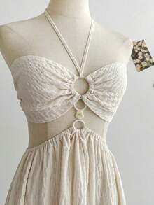 Vestido de verano informal de unicolor con cuello de halter y espalda descubierta - Albaricoque - Ver 3