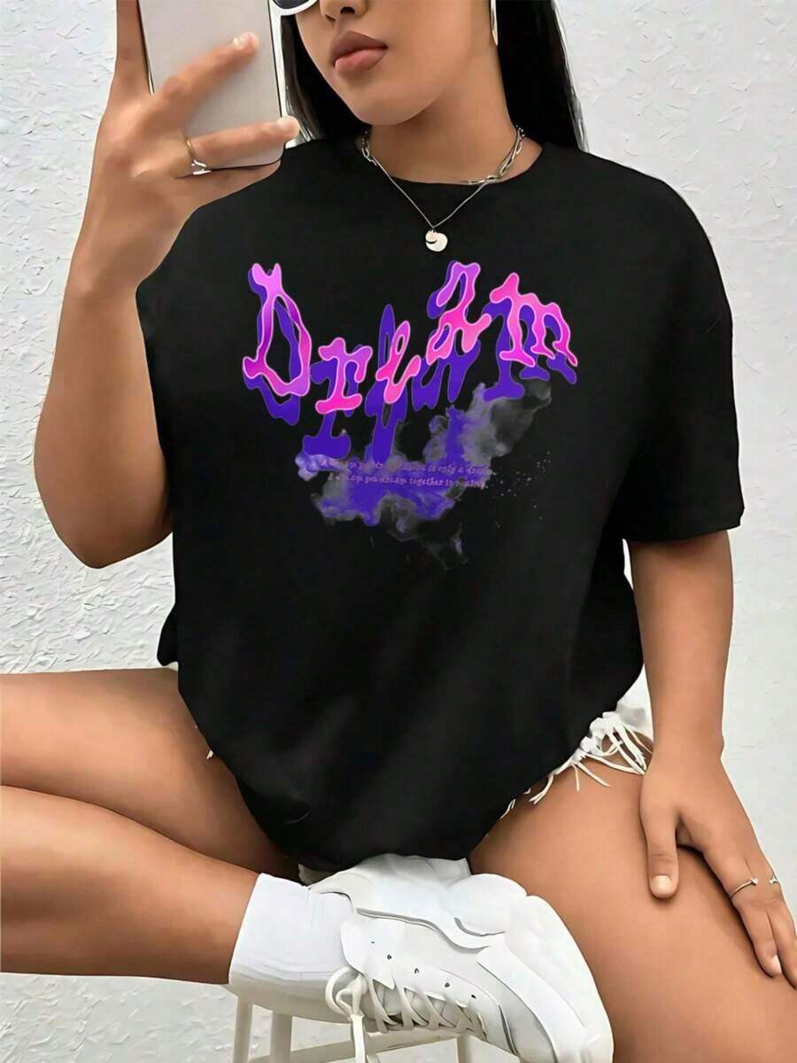 Camisas de Mujer 2026, Diseño Morado de Ensueño, Blusas Transpirables para Mujer Casual - Negro - Ver 1