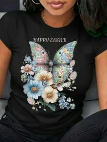 Blusa Casual para Mujer, Estilo Sencillo para Uso Diario.Camiseta de algodón puro para mujer, adecuada para deportes y fitness, fiestas y  de moda.Cómoda, suave, sencilla para uso diario, de manga corta. - Negro - Ver 1