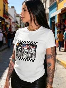 ¡Oferta por tiempo limitado, unidades limitadas,  relámpago! Camisas casuales para mujer, camisetas de poliéster para mujer, camisas elegantes.Camiseta con estampado de gansos, top informal de manga corta y cuello redondo, ideal para primavera y verano, ropa de mujer. - Blanco - Ver 2