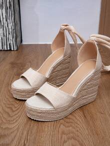 Women's Platform Wedge Espadrille Sandals With Thick Soles, Rope Straps, Zipper Closure, Suitable For Spring/Summer Vacation, Boho Style, Sexy High Heels For Nightclub And Party - Apricot - View 7