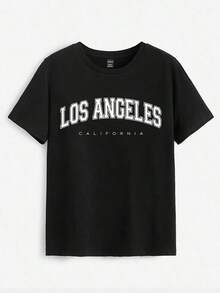 3 piezas Camiseta de mujer de manga corta, cuello redondo, suelta, con gráfico de eslogan, adecuada para primavera y verano, apropiada para salir, casual - Multicolor 3 - Ver 3
