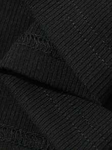 Top de camiseta ajustada de cuello cuadrado acanalado para mujer, verano - Negro - Ver 5