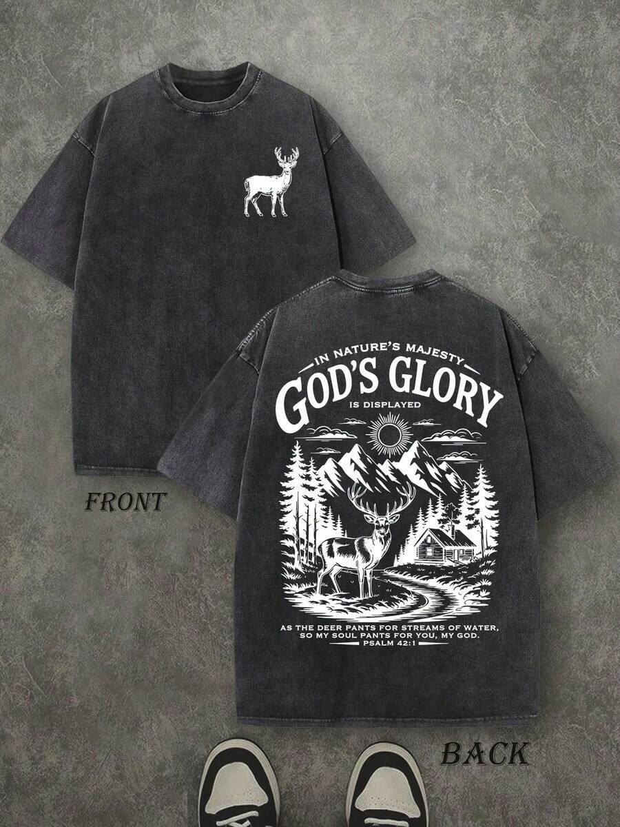 Camiseta Cristiana 'Glory of God', 'PSALMOS 42:1 COMO EL CIERVO ANHELA LAS RÍAS DE AGUA, ASÍ MI ALMA ANHELA TI, MI DIOS.' Camiseta con Citas Bíblicas, Camiseta Vintage Retro Lavada con Estampado a Doble Cara (Camiseta de Algodón Puro de 230 g/m²) Camiseta Cristiana de Alta Calidad, Regalos Cristianos, Camisetas para Hombre y Mujer, Camiseta Cómoda, Camiseta Cristiana de Moda, Camiseta de Algodón Puro Estilo Urbano para Otoño - Negro - Ver 1