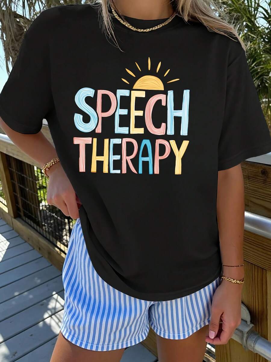 Camiseta de manga corta elegante para mujer, de corte holgado, con estampado relajado y cuello redondo. Adecuada para primavera, verano, otoño e invierno. Moderna, cómoda, suave y transpirable. Nuevo estilo para ir al trabajo, vacaciones, uso diario, versátil, casual, elegante, estilo vintage. Camiseta cómoda, suave y transpirable disponible en tallas S-XXL. 100% algodón. - Negro - Ver 1