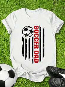 Women's Casual Soccer Print T-Shirt, Round Neck, Applique Details, Regular Fit, Short Sleeve. Suitable As A Gift. Women's T-Shirt. Elegant Blouses. Boho Chic. Soft, Breathable, And Comfortable Women's Top, Ideal For Spring, Summer, And Autumn, Perfect For Vacations, Travel, And Everyday Wear. - 白色的 - 查看 1
