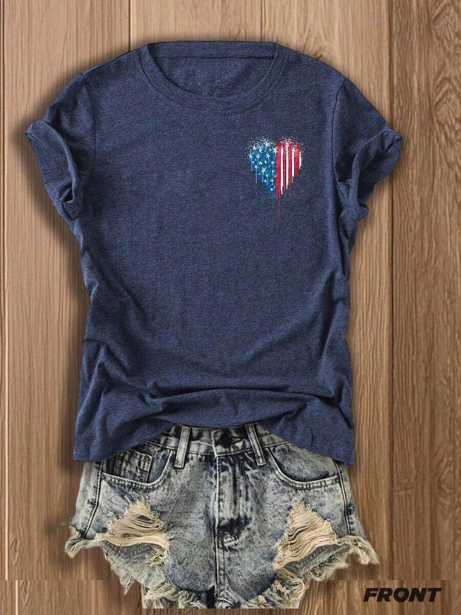 3 camisetas de mujer con estampado de bandera y corazón en rojo, blanco y azul para el 4 de julio, estampado de doble cara, camisetas de verano, top elegante para mujer, atuendo para conciertos de estilo country, atuendos de festival para mujer, estética patriótica.|Moda Urbana Local de Primavera/Verano||Uso Casual Diario Primavera Verano Moderno Moldeador|Conjunto de verano para mujer, ropa de vacaciones|Blusas elegantes para mujer, ropa de primavera, blusas de verano. - Blanco - Ver 1