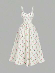 MOD Vestido elegante de tirantes finos con estampado floral y cintura ceñida para mujer - Multicolor - Ver 5