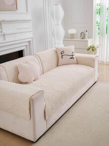 1pc Bohemian Style Thick & Soft Sofa Cushion, Made Of Machine Washable Velvet Fabric, Suitable For 1-4 Seater Sofa, Perfect For Living Room, Bedroom, Office And Home Decor - White - View 5