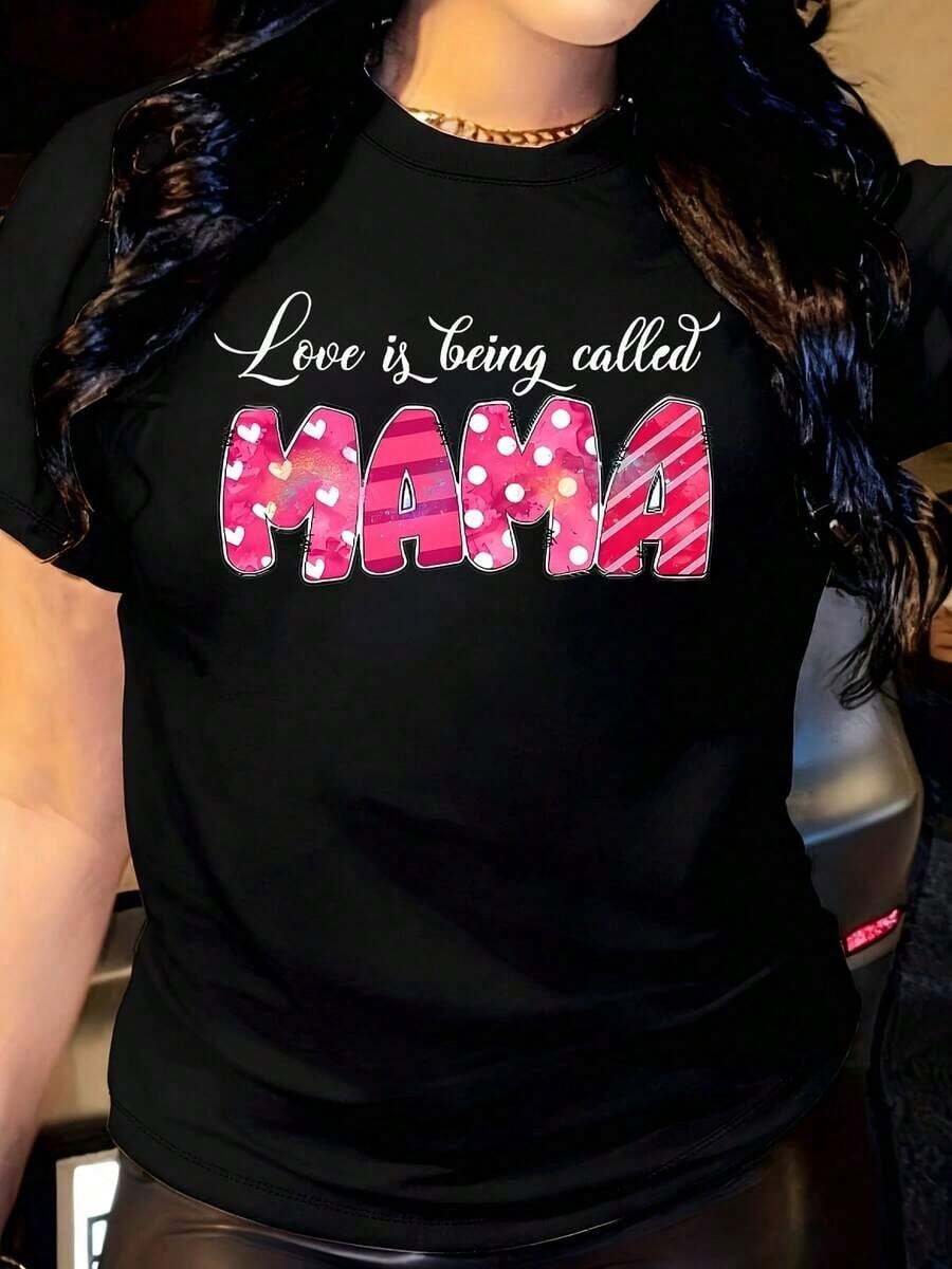 Women's T-Shirt For Mother's Day, With Pink Hearts, Stripes, Polka Dots, Stars And Sparkles, Casual Style, Round Neck, Short Sleeve, Perfect As A Birthday Gift, Suitable For Wearing In All Seasons, For Everyday Outdoor Activities. - 黑色 - 查看 1