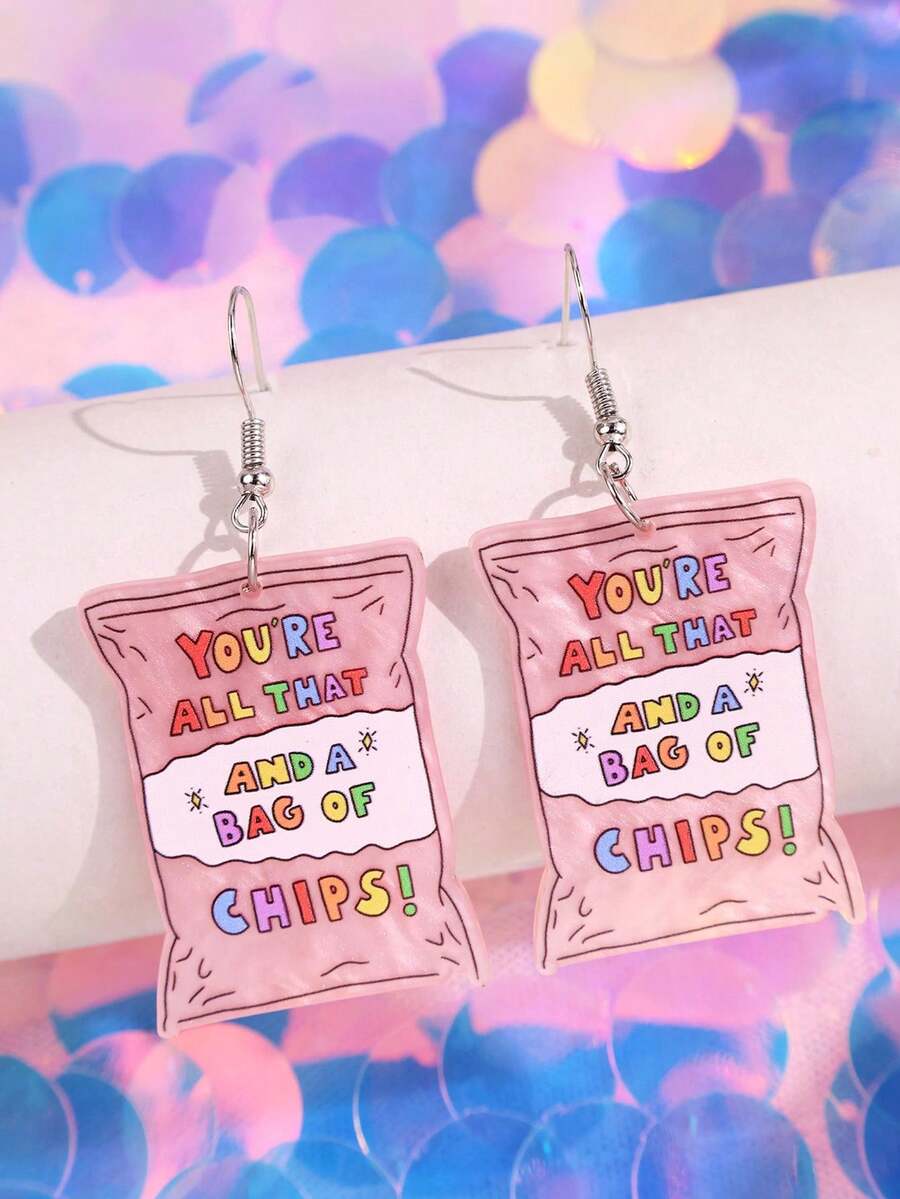 1 Pair Creative Funny Unique Exquisite Cute Cartoon Slogan Pearl Acrylic Dangle Earrings, Suitable For Women's Daily Outfit, Festivals And Parties - Multicolor - View 1