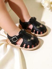 Giày sandal mùa hè cho bé gái, đế mềm, họa tiết hoa, thích hợp cho bé sơ sinh tập đi, tập đi trong nôi. - màu đen - Xem 9