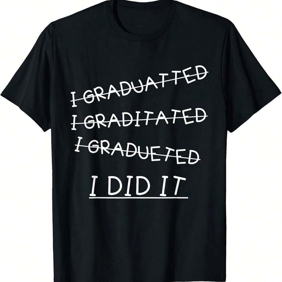 Oversized I Did It - Graduation Gift Shirt Funny Graduate T-Shirt220G Heavyweight 100% Cotton T-Shirt. With Butterfly Print Pattern, Suitable For Girls And Women Short Sved Round Neck Inspirational Shirt, Cute Aesthetic Y2K Style Summer Top, Suitable For Outdoor, Family, Work Or Street Wear Casual Loose Daily T-Shirt - 黑色 - 查看 1