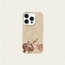 1pc TPU Material Graceful Apricot Lace Intimate Deer Pattern Phone Case Compatible With Apple 17 Pro Max/17/16 Pro Max/15/13/12/11, S20 FE/A15/S24/A55, Note 11/Note 12/Note 13 Pro, Full Coverage Anti-Fall Soft Protective Cover - White - View 5
