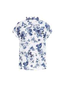 Blusa femenina fresca con estampado floral, dobladillo con volantes y frontal con lazo - Azul y blanco - Ver 9