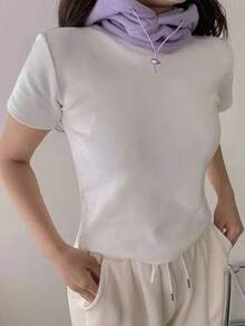 Camiseta de manga corta de cuello redondo de unicolor para verano - Blanco 3 - Ver 8