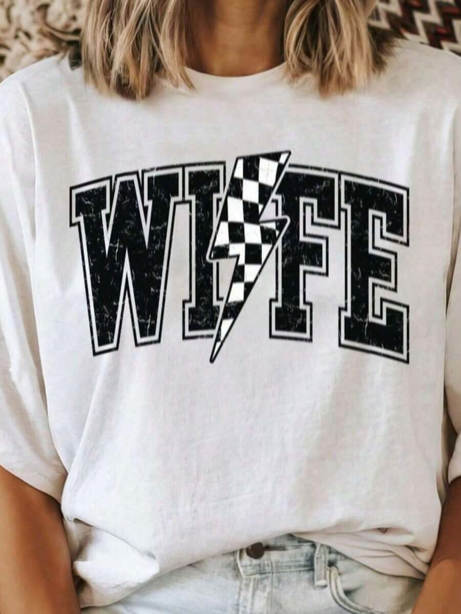 Camisetas de Mujer con Letras, Camiseta Conmemorativa, Promoción de Nuevo Lanzamiento, Camisetas Básicas para Mujer, Camisetas Casuales para Mujer, Nuevos Productos de Temporada, Camiseta a Cuadros para Esposa, Camiseta para Novia, Camiseta para Esposa, Camiseta para Esposa, Camisetas para Novias, Camisetas Casuales Elegantes, Ropa Deportiva, Transpirable y Cómoda 4B9Q - Blanco - Ver 1