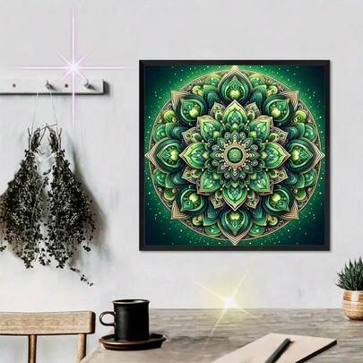 1 Bộ Tranh Đính Kim Cương Tự Làm, Kích Thước 39.98*40.15cm/15.68*15.78in, Họa Tiết Hoa Mandala Xanh Lá & Vàng, Tranh Khảm Kim Cương Tròn Tự Làm, Quà Tặng Nghệ Thuật Thủ Công, Trang Trí Tiệc Lễ Hội, Tranh Treo Tường Canvas Không Khung, Thích Hợp Cho Trang Trí Nhà Cửa & Văn Phòng, Quà Tặng Lý Tưởng Cho Các Ngày Lễ Và Tiệc Tụng, Bộ Tranh Đính Kim Cương