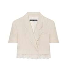 Conjunto elegante de 2 piezas para mujer de verano con blazer corto de manga corta y shorts con ribete de encaje, traje casual de negocios para oficina, salidas, vacaciones y uso diario - Albaricoque - Ver 7