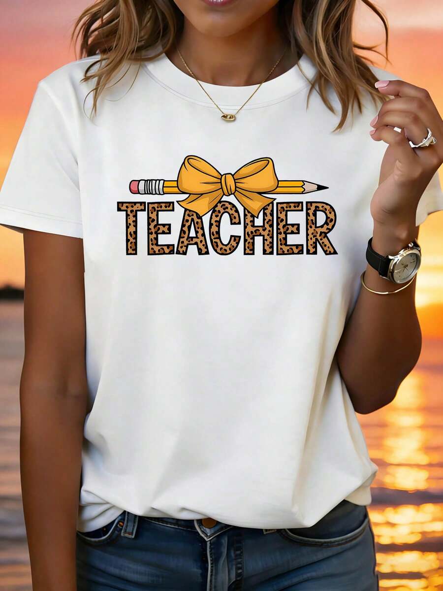 Nuevo modelo 2026,% algodón, adecuado para primavera y verano, corte holgado, ropa casual, diseño moderno, material duradero, camiseta de mujer de primavera-verano con estampado de alta calidad. Perfecta para vacaciones en la playa, viajes a la playa, campamentos de verano, ropa casual, reuniones temáticas de vacaciones, camisetas de manga corta adecuadas para el uso diario. - Blanco - Ver 1