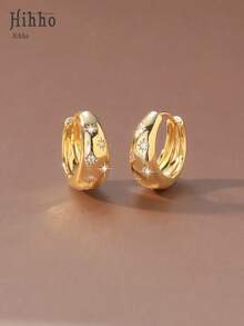 Hihho 1 par de pendientes de joyería de lujo con zirconia incrustada en forma de octágono y estrella tallada, diseño geométrico minimalista y único, adecuado para la vida diaria, el uso en la calle y como regalo para la mejor amiga - Pendientes Starlight - Ver 3