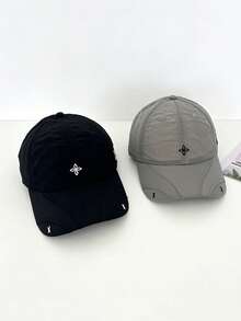 1pc Korean Style Cross Embroidery Ultra-Light Quick-Dry Baseball Cap, Versatile Casual Couple Letter Sun Visor Hat, Summer - A - View 1