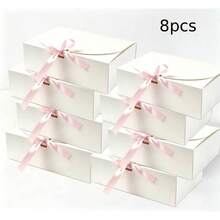 1/8/16Pcs White Foldable Paper Gift Boxes 10.6*7.8*3.1Inch With Pink Satin Bow Ribbon, Bridesmaid Proposal Packaging Box For Wedding Bridal Shower Baby Shower Party Favors - View 17