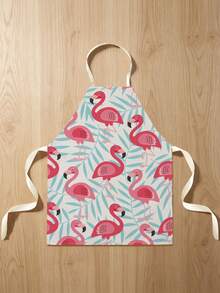 1pc Flamingo Print Single-Sided Apron, Unisex Home Kitchen Neck-Tie Apron, Home Decor Cooking Protective Apron - Multicolor - View 5