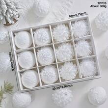 12pcs White Christmas Balls, 3.15 Inch Each, With Various Textures And Shapes, Essential For Holiday Decoration, Perfect For Christmas Tree, Holiday Party And Creating A Charming Atmosphere - 12pcs - View 9
