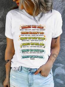 Women's Printed T-Shirt With Colorful Love Text - Casual Short Sleeve Crew Neck T-Shirt, Relaxed Fit For All Seasons, Perfect For Everyday Wear And Holiday Outfits (Machine Washable), Matches Perfectly With Denim Shorts. - 白色 - 查看 7