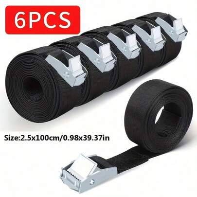 6 dây buộc hàng màu đen chịu lực cao với khóa cài - Dây buộc polyester 2,5cm, rộng 2,5cm, thích hợp cho hàng hóa, hành lý, xe máy và thuyền, dễ dàng cố định và sắp xếp các thiết bị khác nhau. Dây buộc đa năng, chắc chắn, được làm từ chất liệu polyester.