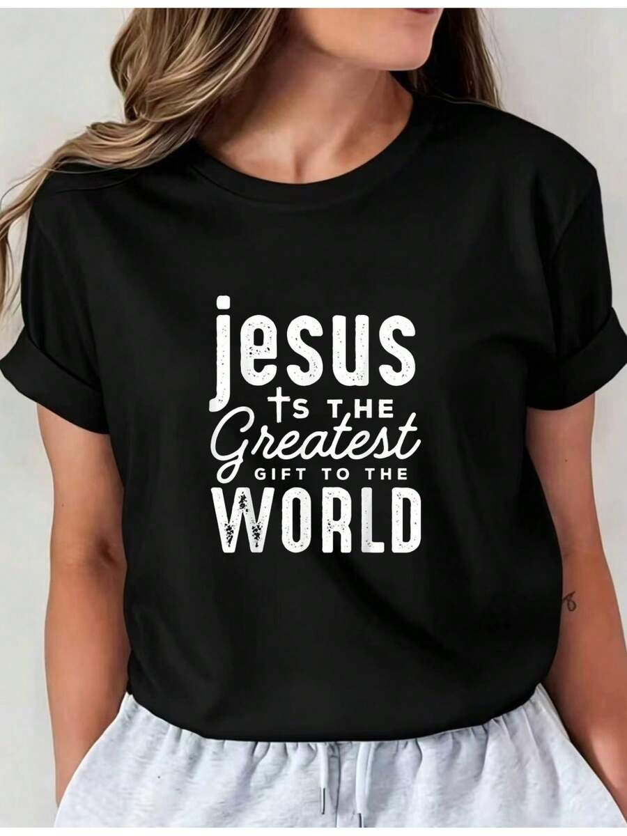 Camiseta Deportiva Casual para con Texto Jesús el Regaloás - Camiseta Elástica de Cuello Redondo, Lavable aáquina, Ajuste Cómodo y Perfecta para Todas las Estaciones. - Negro - Ver 1