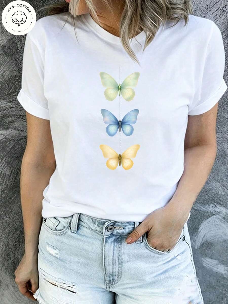 Camiseta Estampada para Mujer - Camiseta Casual de Manga Corta y Cuello Redondo Blanca con Diseño de Clave de Sol Negra. Con un Corte Relajado para Todas las Estaciones, Perfecta para el Uso Diario así como para tus Atuendos de Vacaciones (Lavable aáquina). - Blanco - Ver 1