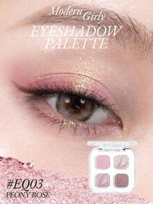Eunarz 4-Color Eyeshadow Palette, 1pc Matte & Shimmer Long-Lasting Pocket Eye Shadow Makeup Palette Beauty Face Paint Cosmetic For Women Girls Perfect For Spring Summer Ideal For Y2K Fancy Fashion Suitable For Birthday Mother'S Day Gift Rave Party Ready - #EQ03 Peony Rose - View 3