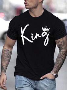 Camiseta de manga corta para hombre con estampado de letras - Cuello redondo informal, transpirable, adecuada para el verano, lavable a máquina, esencial para el uso diario - Camiseta cómoda para el día a día. - Negro - Ver 8