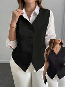 elegante de talla grande de un solo botonadura y ajustado, negro - Negro - Ver 1