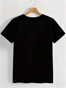 Camiseta ligera de manga corta con cuello redondo para mujer - Cómoda para todas las estaciones, ligeramente elástica, corte regular para adultos, adecuada para Pascua, la temporada de regreso a clases y la Marcha Loco, 100% algodón. - Negro - Ver 2