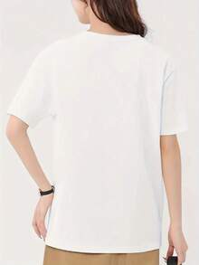 Women's Plus Size T-Shirt, 100% Pure Cotton, With Heart Slogan And Cat Design, Comfortable For Home Wear, High-Quality Women's Clothing - [白色的] - 查看 3