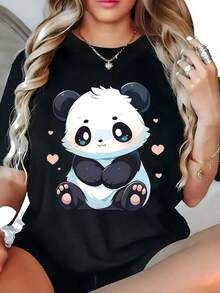100% Algodón Premium 180g . ¡Oferta Especial! Playera. Camiseta de moda con diseño de panda encantador para mujeres, ideal para casual y diario, en colores negro y blanco, prendas de vestir populares,  inesperada Camiseta Streetwear Unisex Ideal para Conciertos y Regalo - Negro - Ver 1